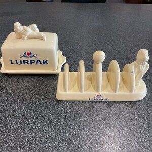 VINTAGE LURPAK COVERED BUTTER DISH AND TOAST RACK